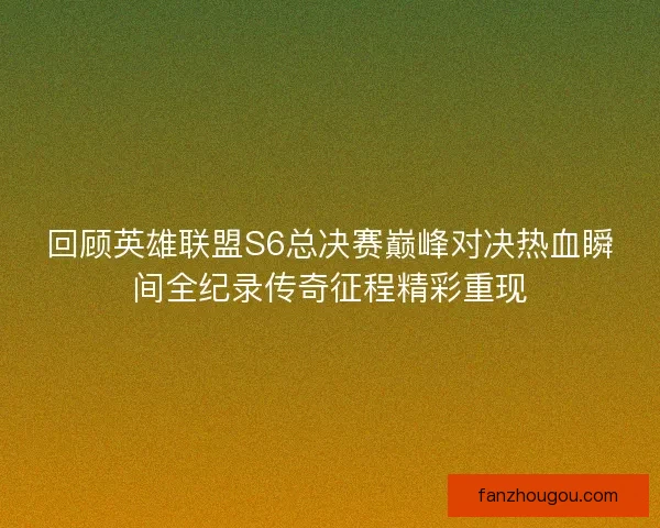 回顾英雄联盟S6总决赛巅峰对决热血瞬间全纪录传奇征程精彩重现